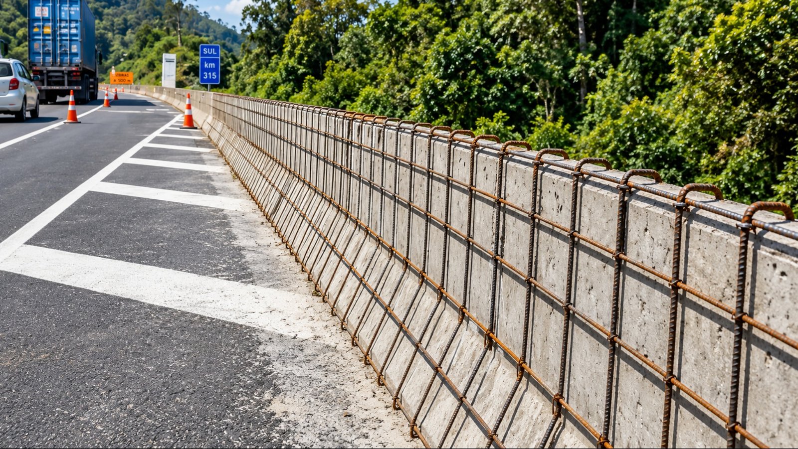Reforço de barreira rígida e melhoria na drenagem da cortina atirantada · KM 351+000 da pista norte